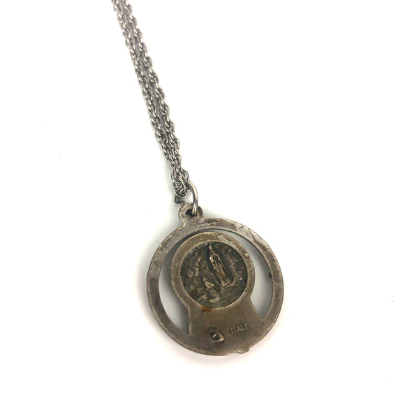 St Mary Religious Pendant Double Sided Silver Made Italy Vintage Catholic Charm - Picture 6 of 10